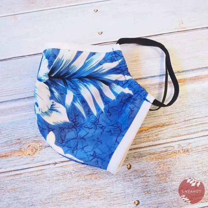 Hawaiian Face Mask • Blue Flower Power + Trim - Made in Hawaii