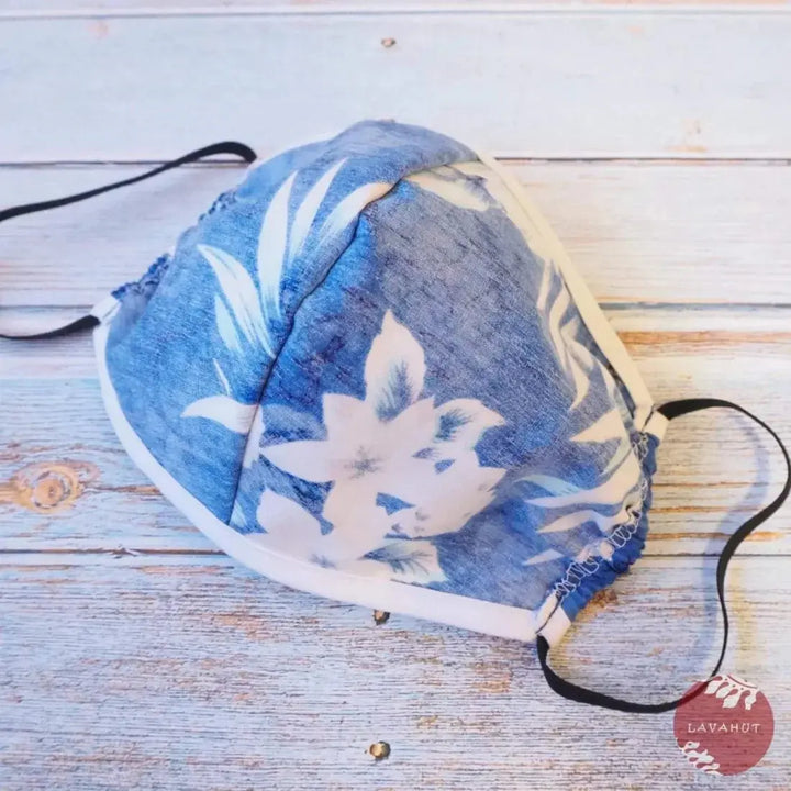 Hawaiian Face Mask • Blue Flower Power + Trim - Made in Hawaii