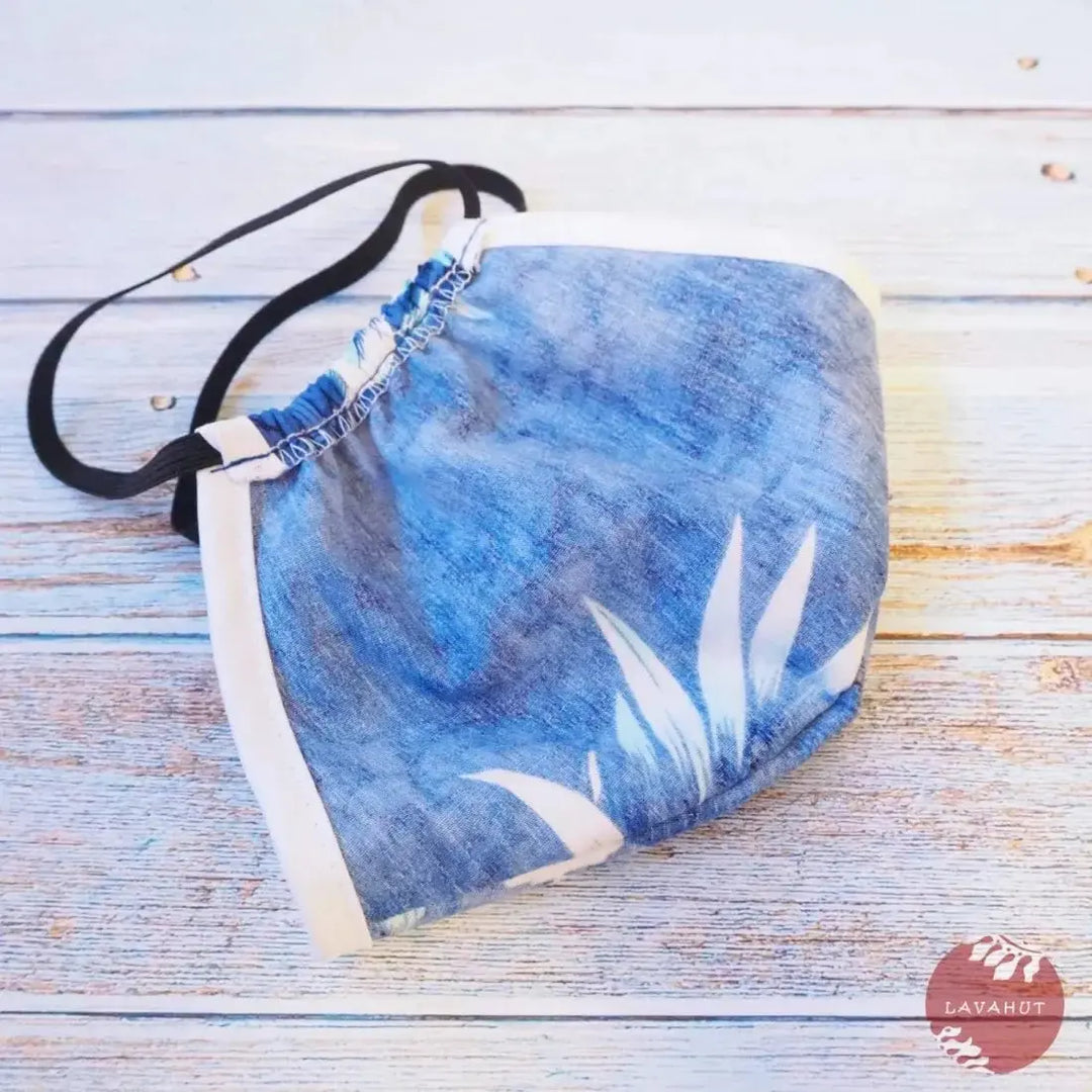Hawaiian Face Mask • Blue Flower Power + Trim - Made in Hawaii