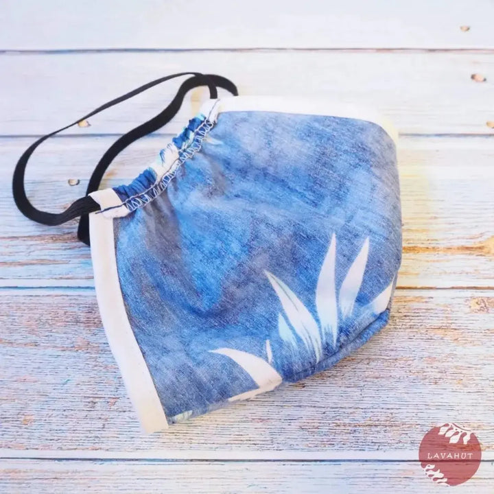 Hawaiian Face Mask • Blue Flower Power + Trim - Made in Hawaii