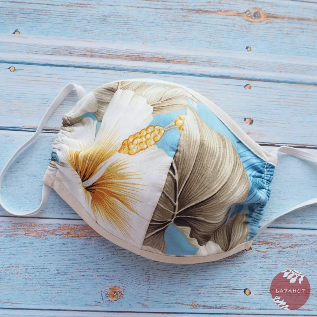 Hawaiian Face Mask • Blue Hibiscus Joy + Trim - Made in Hawaii