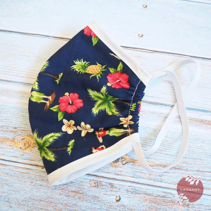 Hawaiian Face Mask • Blue Hula Girl + Trim – Authentic Hawaiian Face Mask by Lavahut