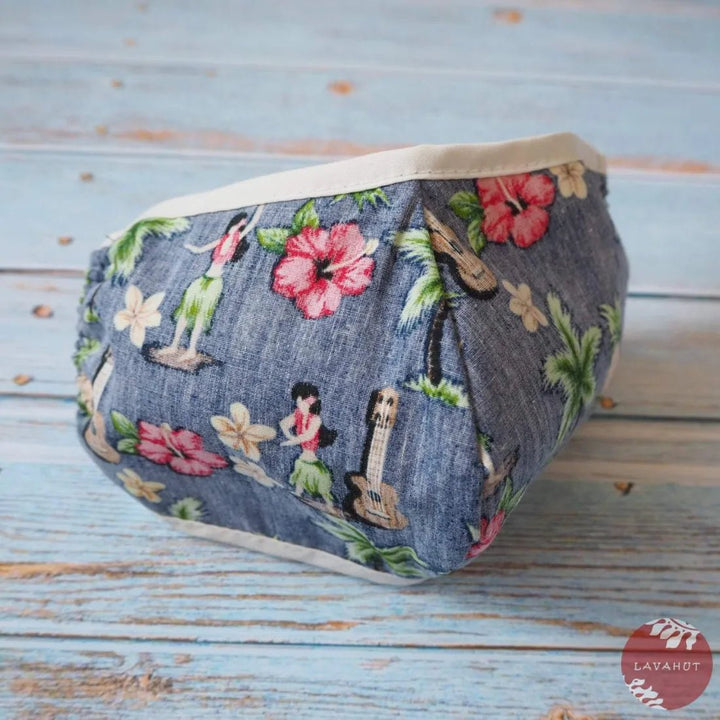 Hawaiian Face Mask • Blue Hula Girl + Trim – Authentic Hawaiian Face Mask by Lavahut