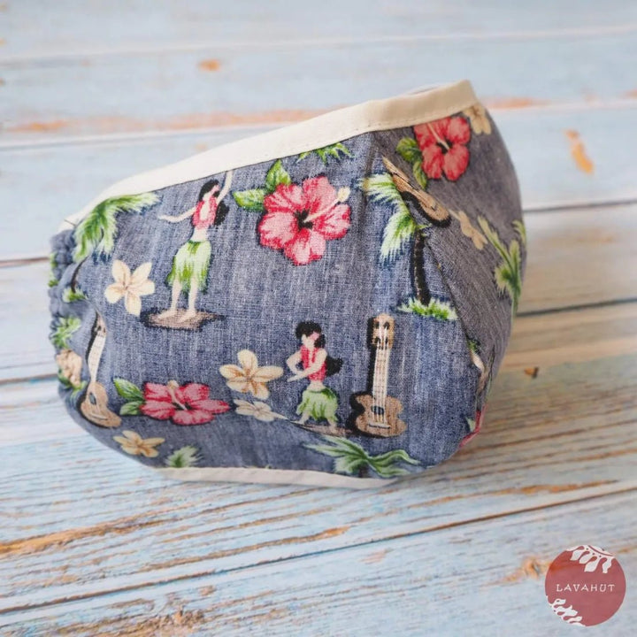 Hawaiian Face Mask • Blue Hula Girl + Trim – Authentic Hawaiian Face Mask by Lavahut