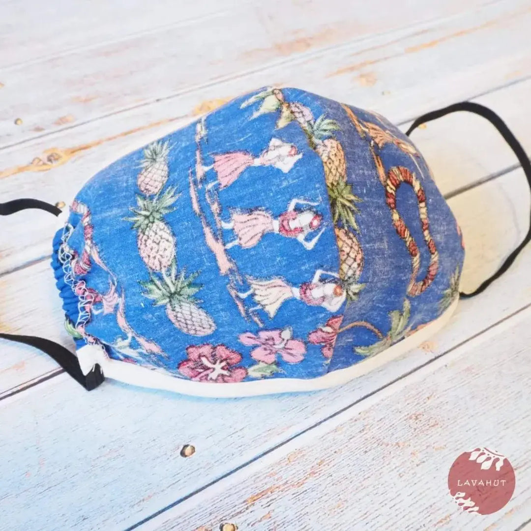 Hawaiian Face Mask • Blue Luau + Trim - Made in Hawaii