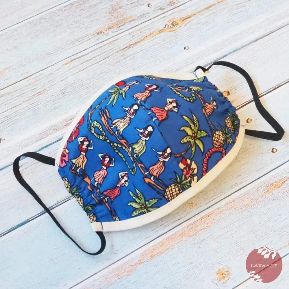 Hawaiian Face Mask • Blue Luau + Trim - Made in Hawaii