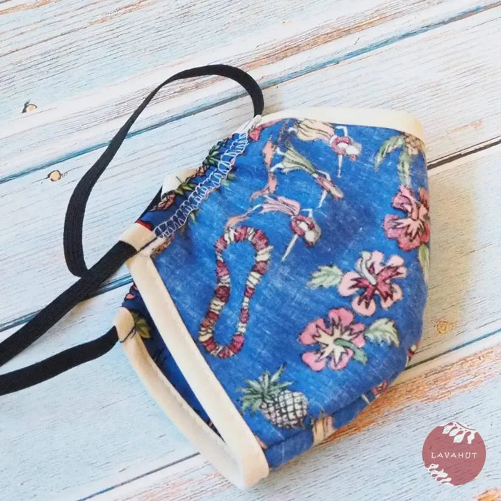 Hawaiian Face Mask • Blue Luau + Trim - Made in Hawaii