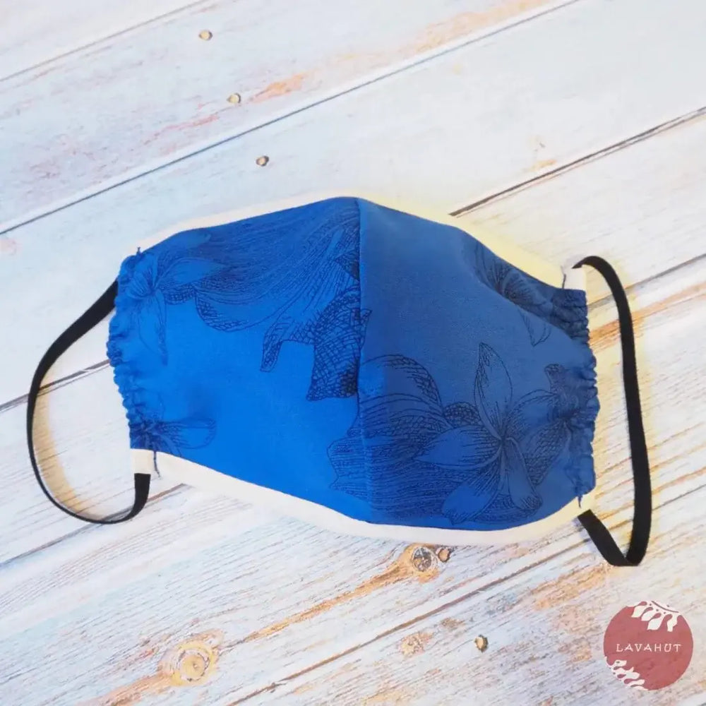 Hawaiian Face Mask • Blue Monstera Cereus + Trim - Made in Hawaii