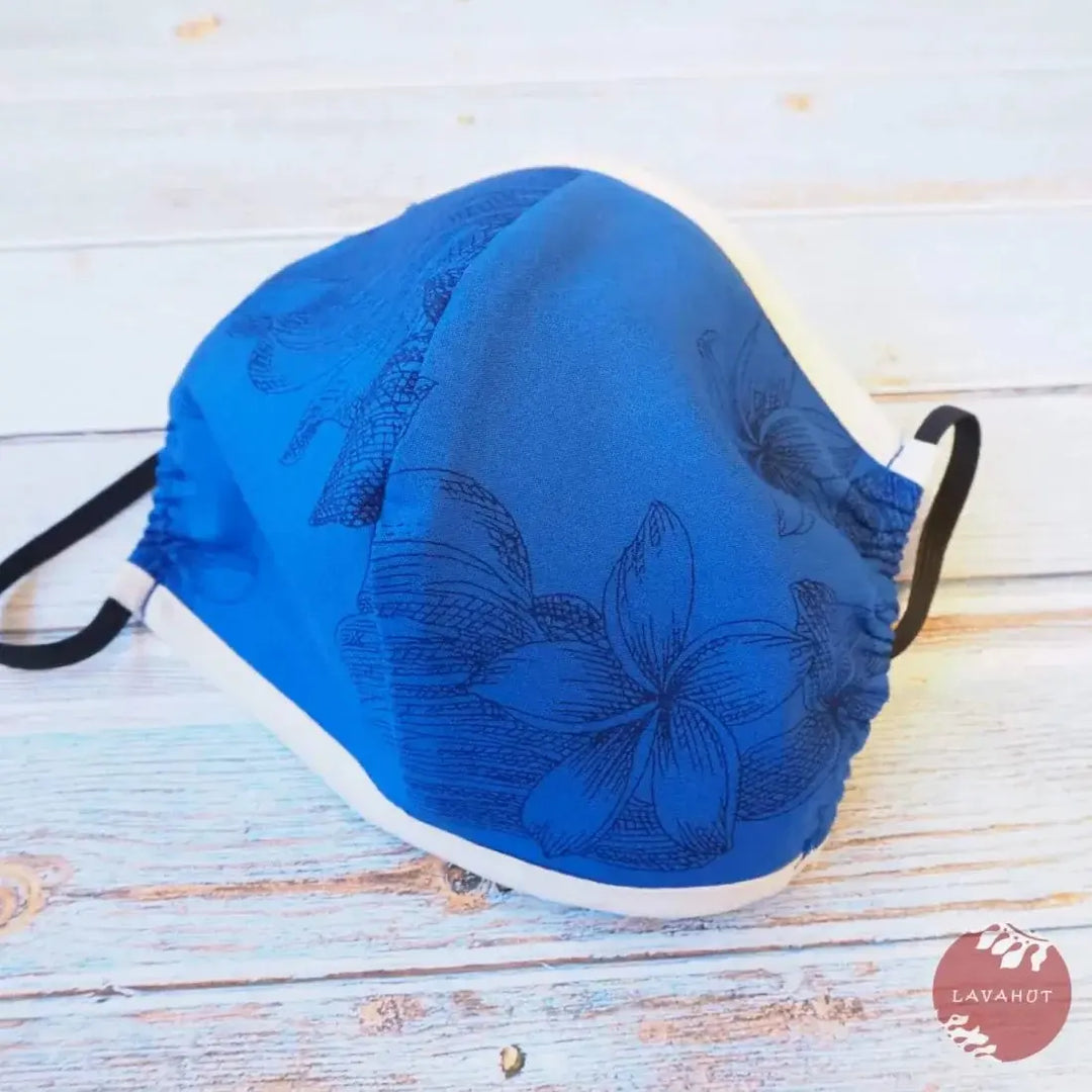 Hawaiian Face Mask • Blue Monstera Cereus + Trim - Made in Hawaii