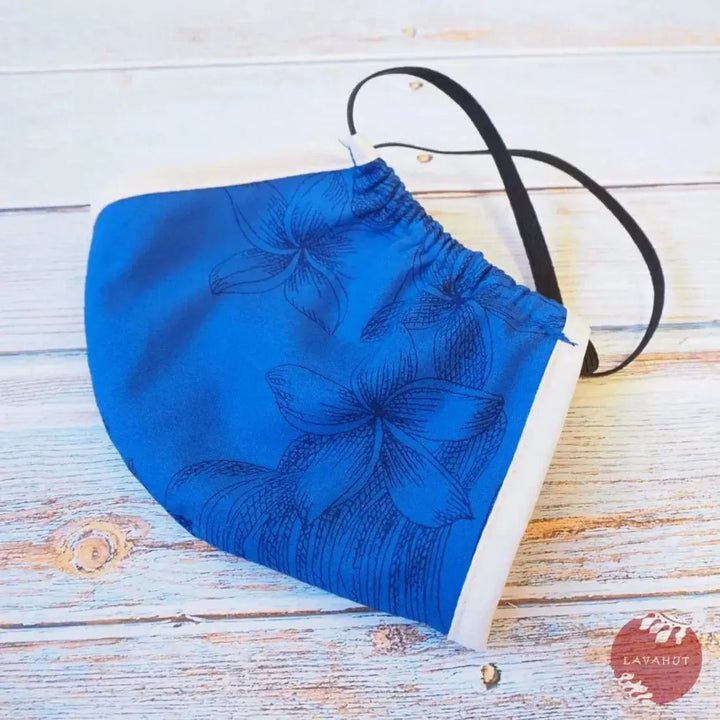 Hawaiian Face Mask • Blue Monstera Cereus + Trim - Made in Hawaii