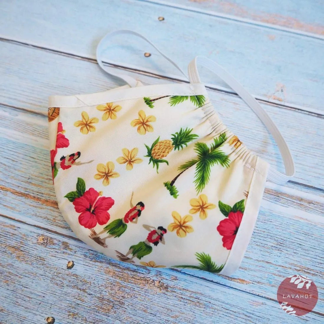 Hawaiian Face Mask • Cream Hula Girl + Trim – Authentic Hawaiian Face Mask by Lavahut