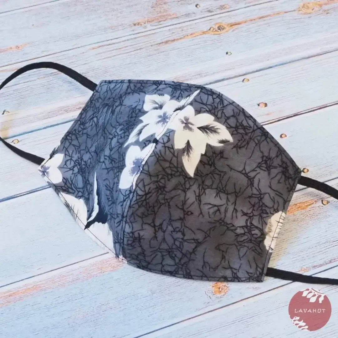 Hawaiian Face Mask • Grey Flower Power - Made in Hawaii