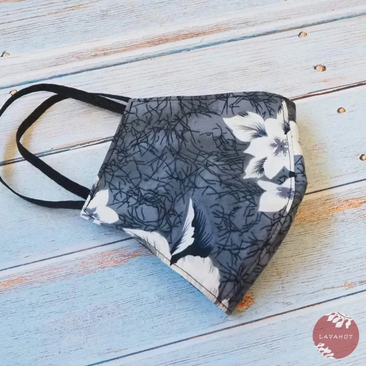 Hawaiian Face Mask • Grey Flower Power - Made in Hawaii