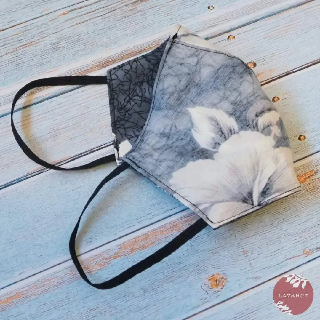 Hawaiian Face Mask • Grey Flower Power - Made in Hawaii