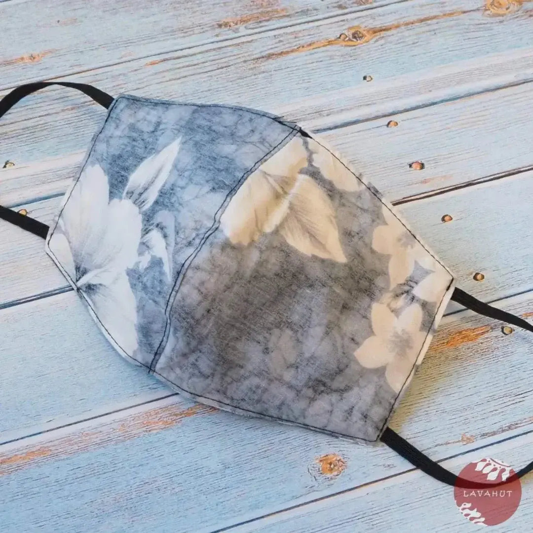 Hawaiian Face Mask • Grey Flower Power - Made in Hawaii