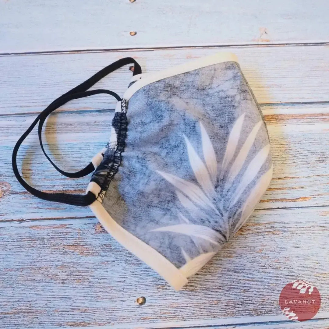 Hawaiian Face Mask • Grey Flower Power + Trim - Made in Hawaii