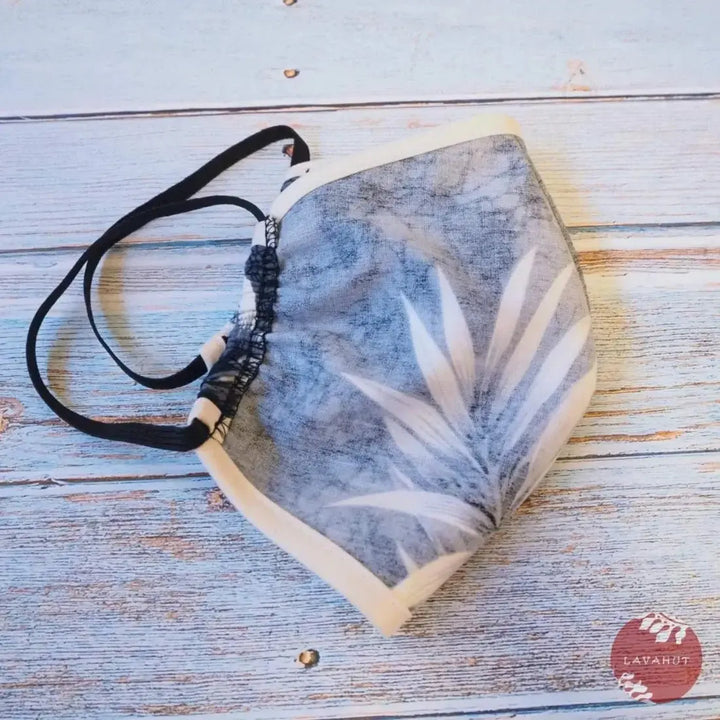 Hawaiian Face Mask • Grey Flower Power + Trim - Made in Hawaii