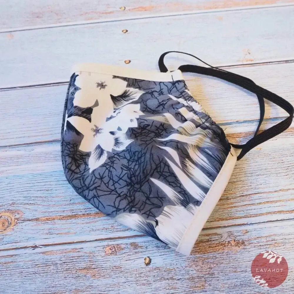 Hawaiian Face Mask • Grey Flower Power + Trim - Made in Hawaii