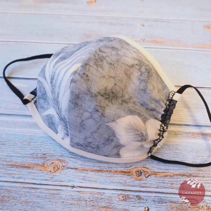 Hawaiian Face Mask • Grey Flower Power + Trim - Made in Hawaii
