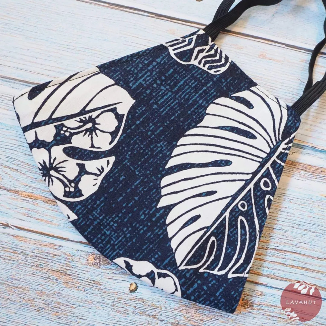 Hawaiian Face Mask • Navy Blue Waimea - Made in Hawaii