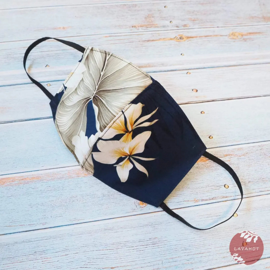 Hawaiian Face Mask ?? Navy Hibiscus Joy - Made in Hawaii