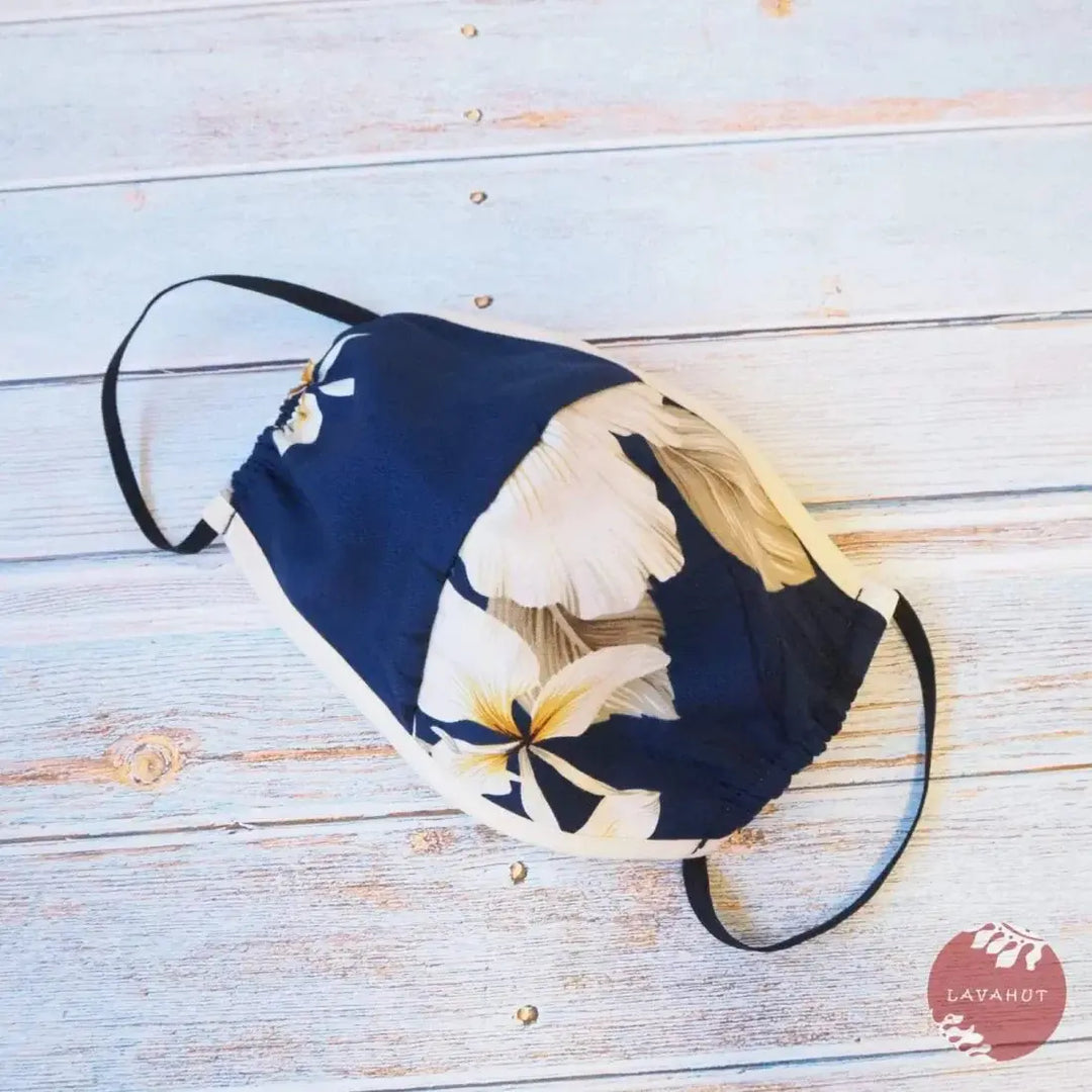 Hawaiian Face Mask • Navy Hibiscus Joy + Trim - Made in Hawaii