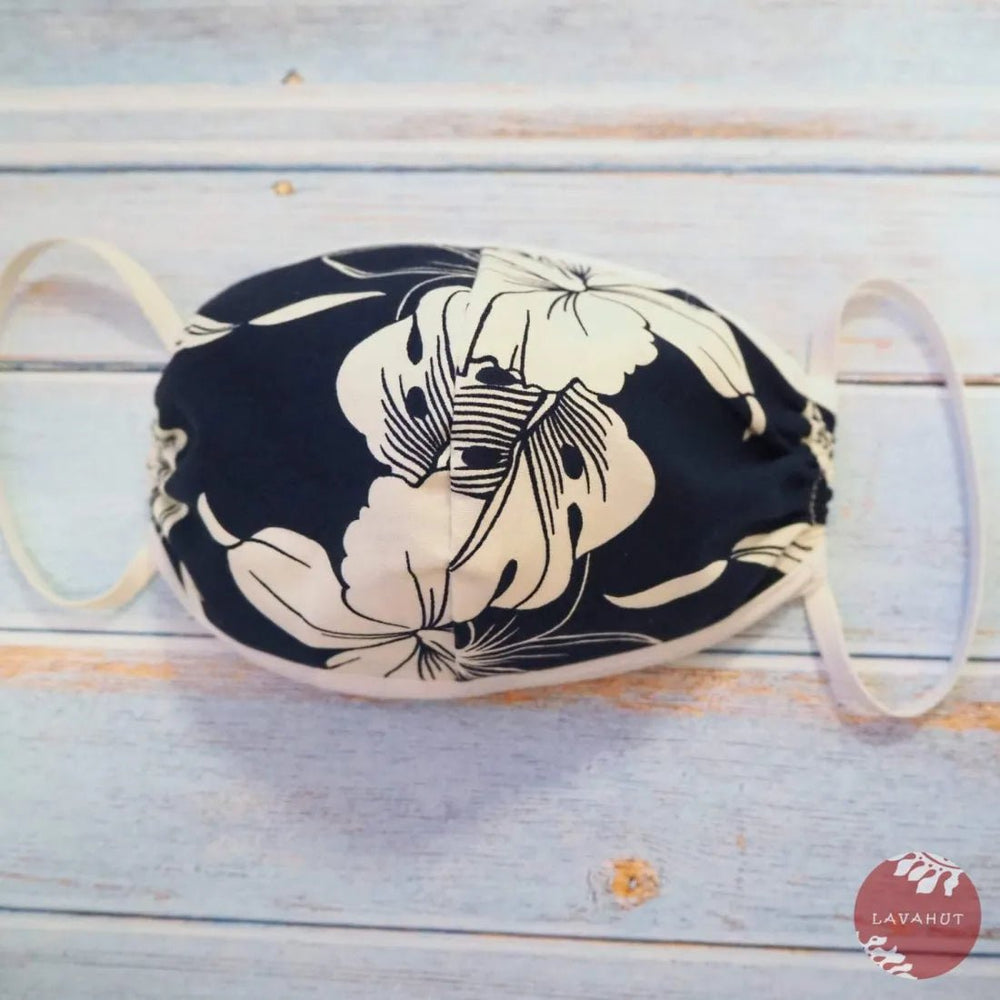 Hawaiian Face Mask • Navy Orchid + Trim – Authentic Hawaiian Face Mask by Lavahut