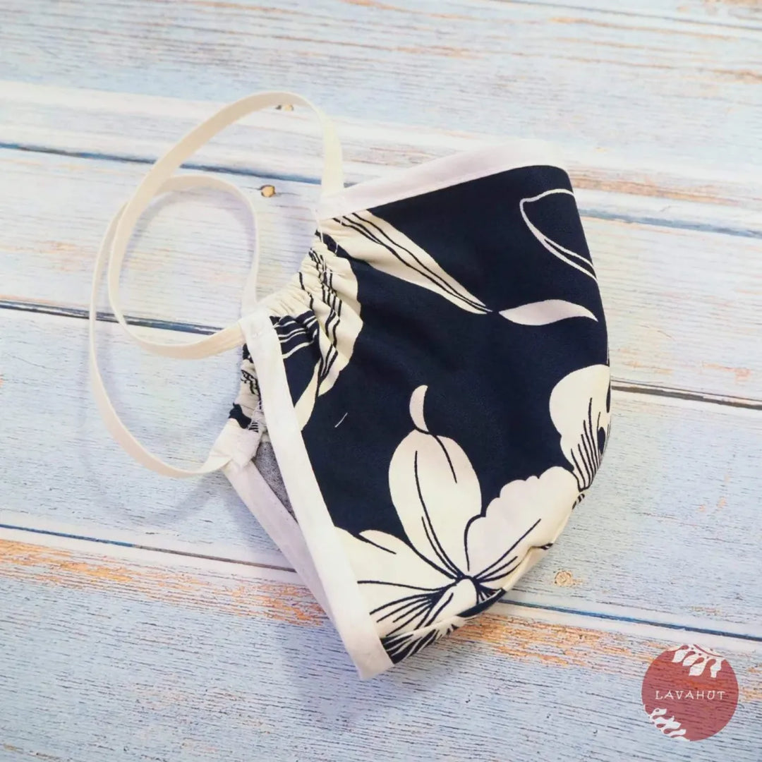 Hawaiian Face Mask • Navy Orchid + Trim - Made in Hawaii