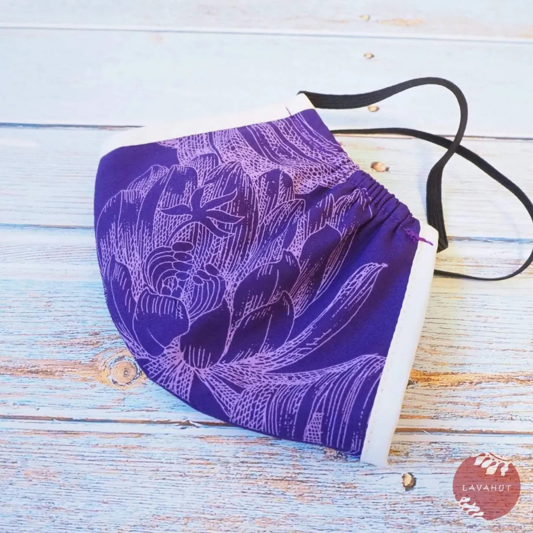 Hawaiian Face Mask • Purple Monstera Cereus + Trim - Made in Hawaii