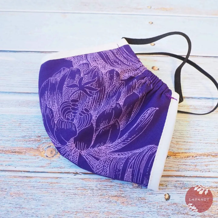 Hawaiian Face Mask • Purple Monstera Cereus + Trim - Made in Hawaii