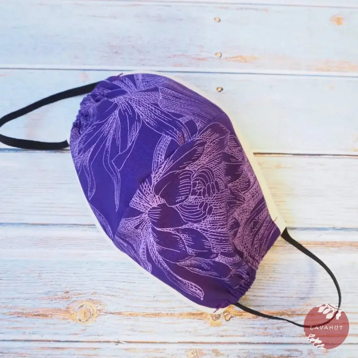 Hawaiian Face Mask • Purple Monstera Cereus + Trim - Made in Hawaii