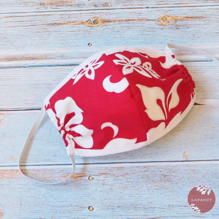 Hawaiian Face Mask ?? Red Hang Loose + Trim - Made in Hawaii