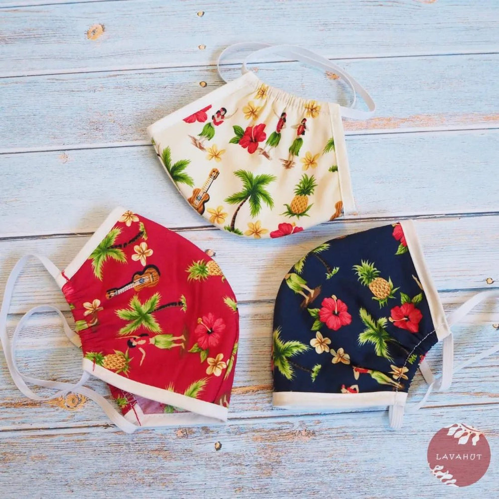 Hawaiian Face Mask • Red Hula Girl + Trim – Authentic Hawaiian Face Mask by Lavahut