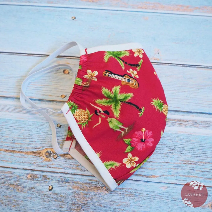 Hawaiian Face Mask • Red Hula Girl + Trim - Made in Hawaii