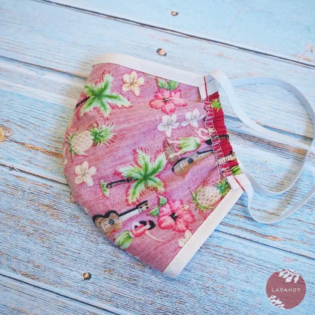 Hawaiian Face Mask • Red Hula Girl + Trim - Made in Hawaii
