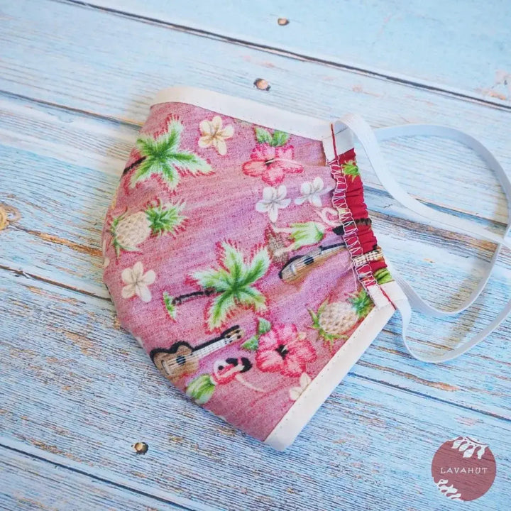 Hawaiian Face Mask • Red Hula Girl + Trim - Made in Hawaii