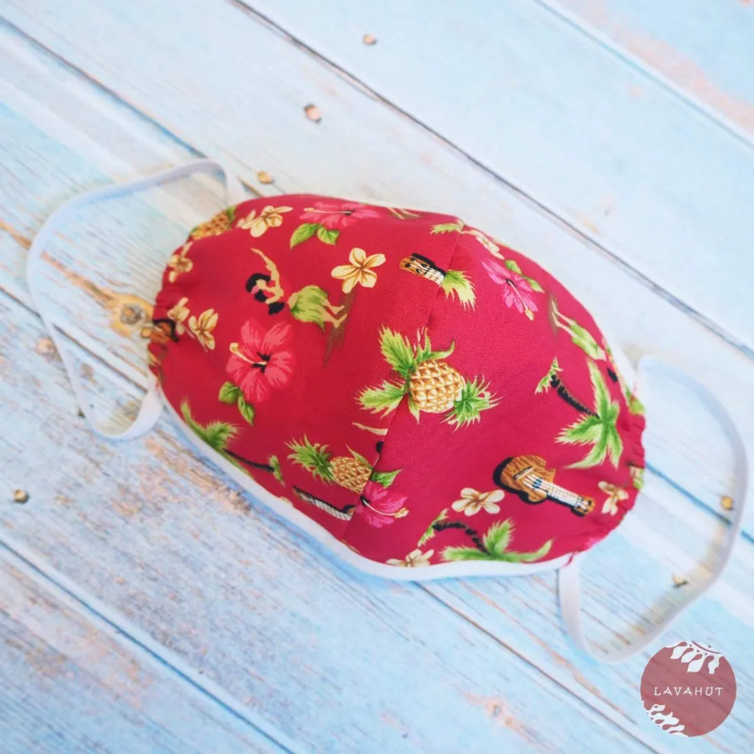 Hawaiian Face Mask • Red Hula Girl + Trim - Made in Hawaii