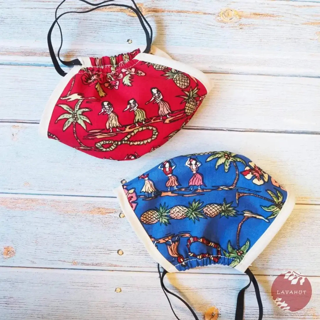 Hawaiian Face Mask • Red Luau + Trim - Made in Hawaii