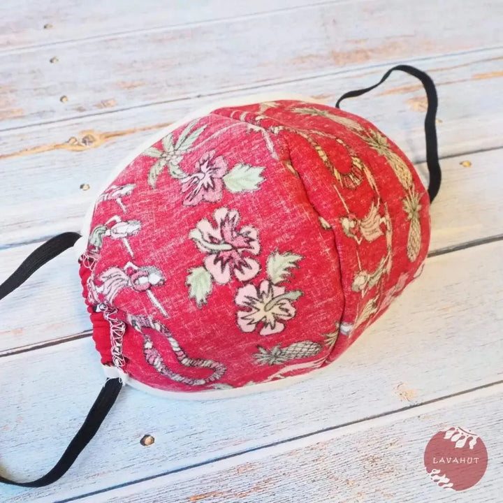 Hawaiian Face Mask • Red Luau + Trim - Made in Hawaii