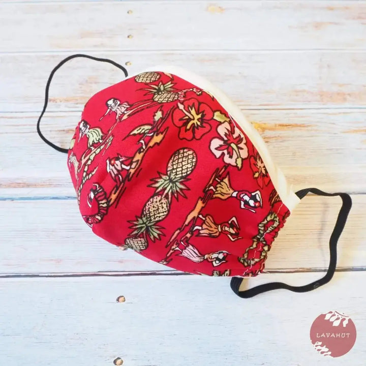 Hawaiian Face Mask • Red Luau + Trim - Made in Hawaii