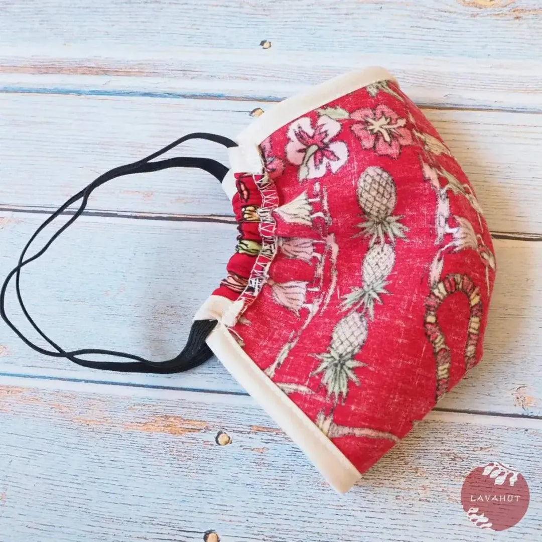 Hawaiian Face Mask • Red Luau + Trim - Made in Hawaii