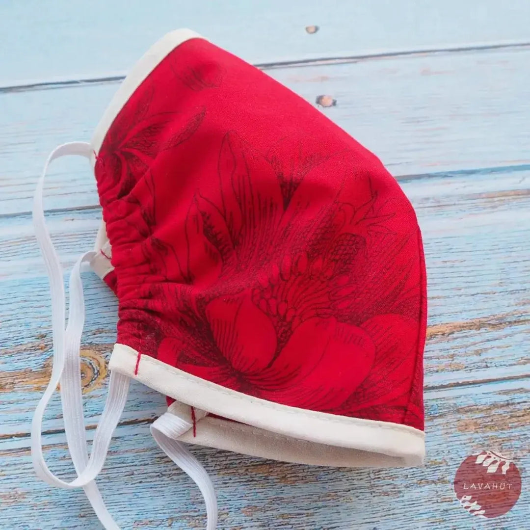 Hawaiian Face Mask • Red Monstera Cereus + Trim - Made in Hawaii
