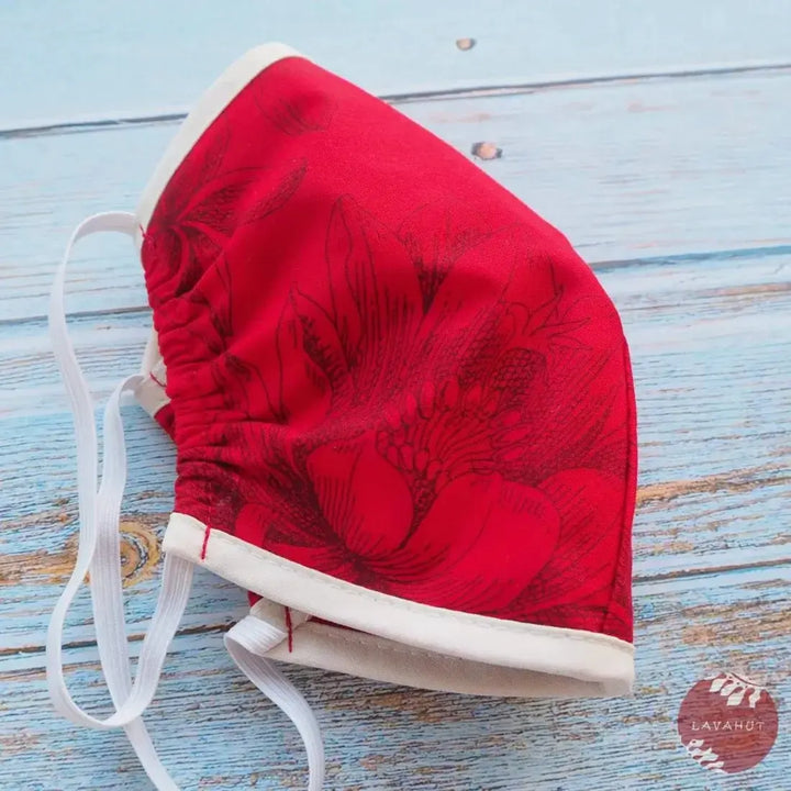 Hawaiian Face Mask • Red Monstera Cereus + Trim - Made in Hawaii