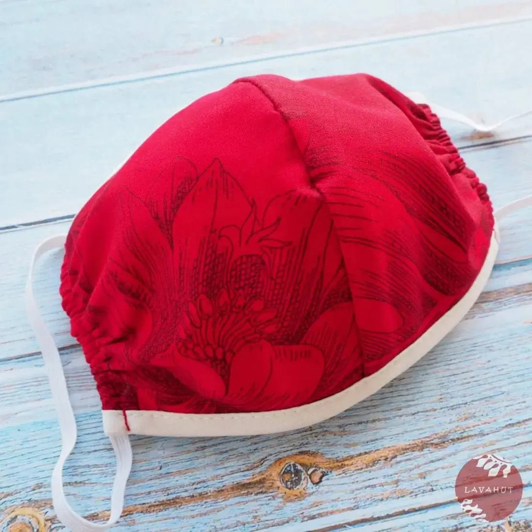 Hawaiian Face Mask • Red Monstera Cereus + Trim - Made in Hawaii