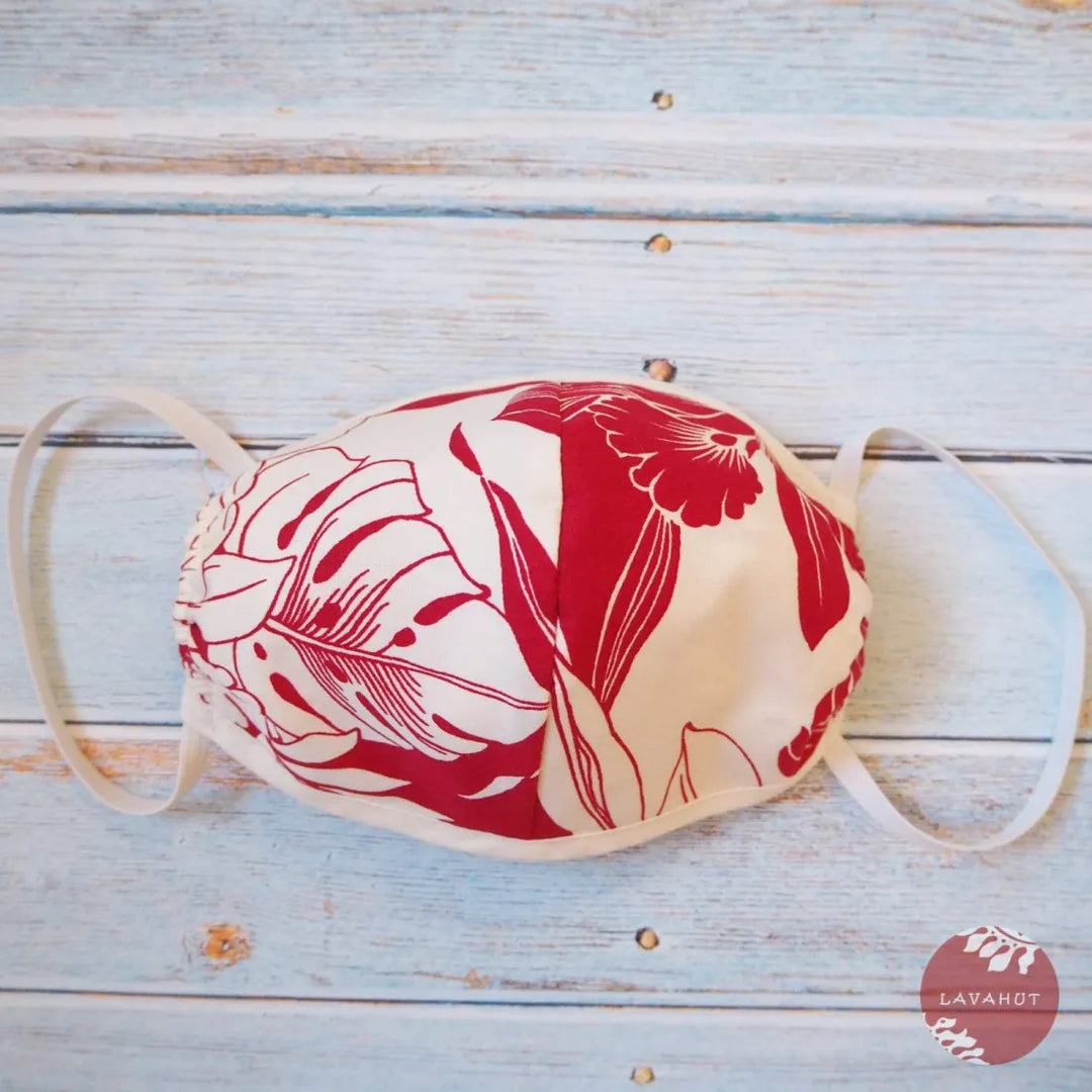 Hawaiian Face Mask ?? Red Orchid + Trim - Made in Hawaii