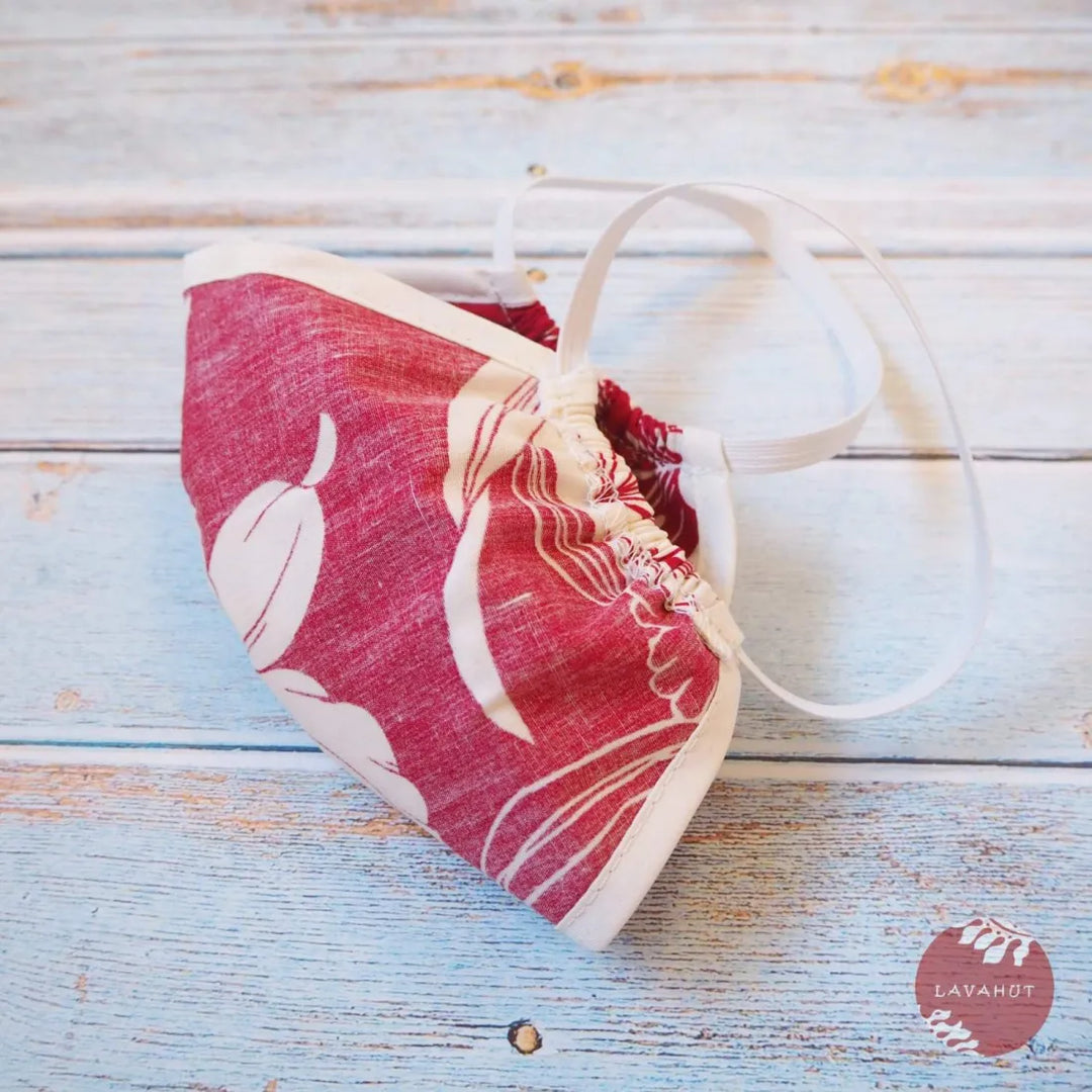 Hawaiian Face Mask • Red Orchid + Trim - Made in Hawaii