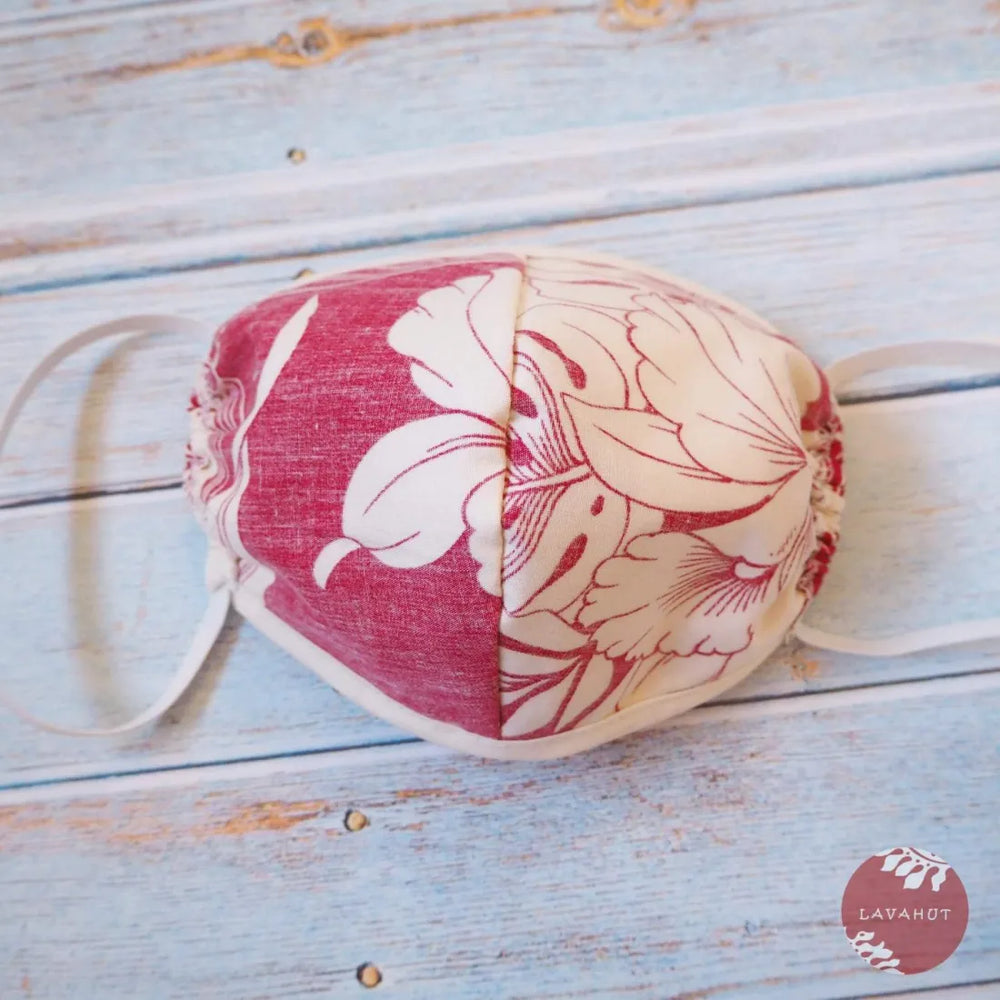 Hawaiian Face Mask • Red Orchid + Trim - Made in Hawaii