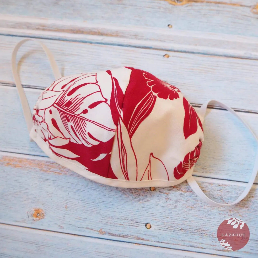 Hawaiian Face Mask ?? Red Orchid + Trim - Made in Hawaii