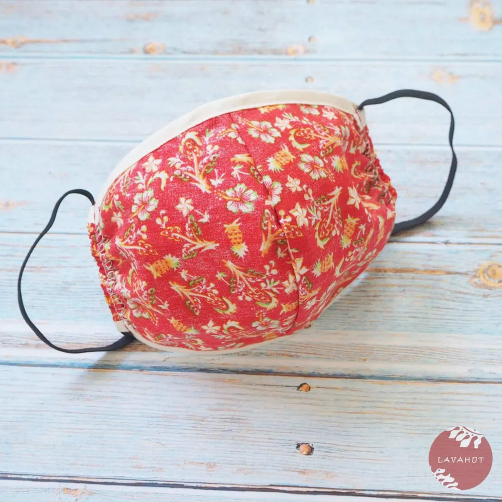 Hawaiian Face Mask ?? Red Waikiki + Trim - Made in Hawaii