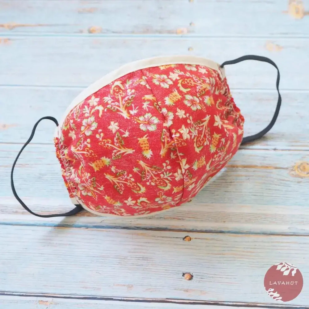 Hawaiian Face Mask • Red Waikiki + Trim - Made in Hawaii